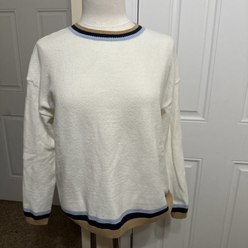 Becool Cream / Beige Sweater Womens Long Sleeved Medium. Tan And Blue Accents
